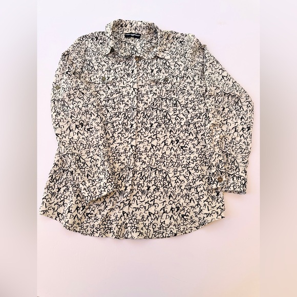 Karl Lagerfeld Tops - Woman’s Karl Lagerfeld Paris Blouse Size Small
White With Black Lettering